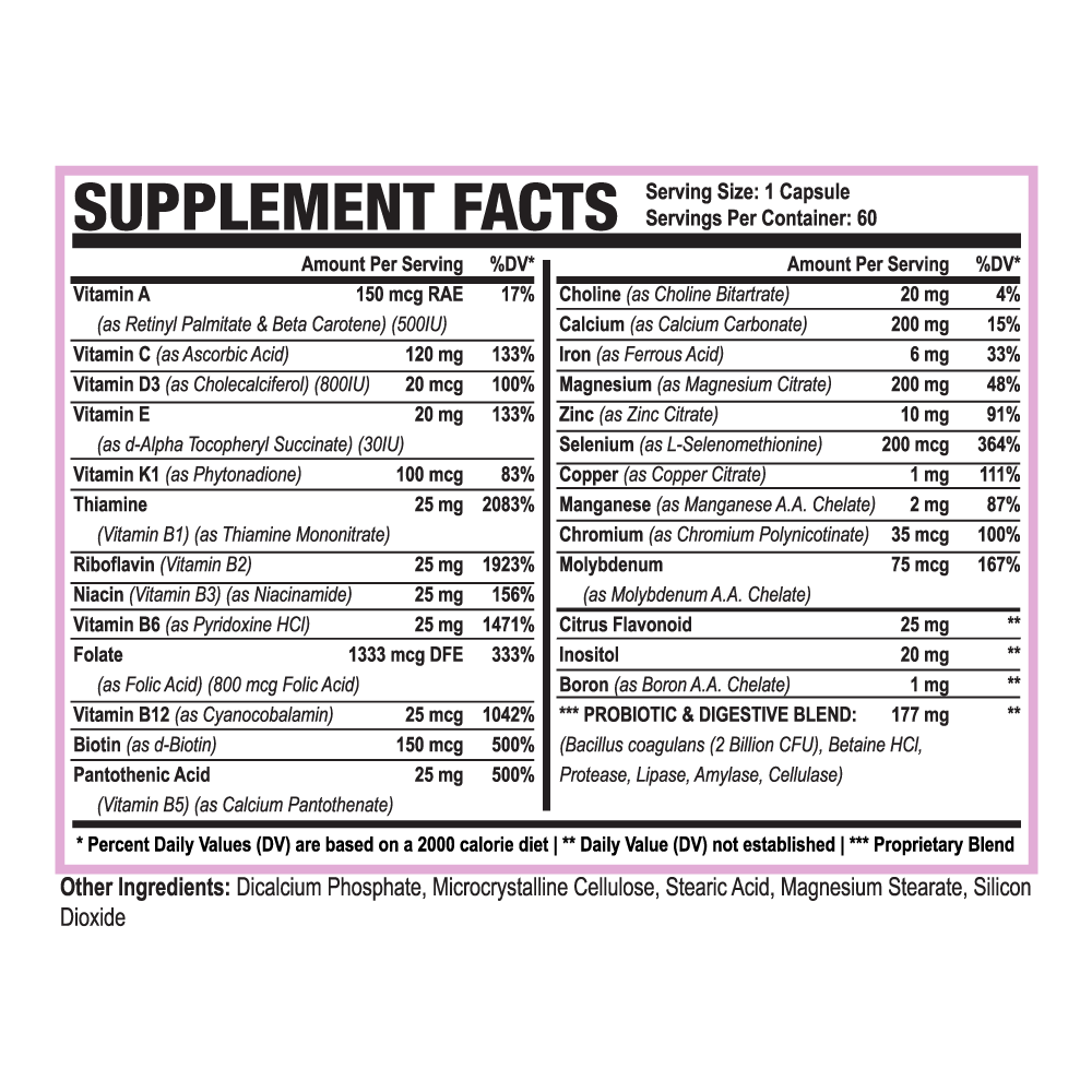 Women’s Daily Multi-Vitamin – Energy, Immunity & Digestive Support | Vegan Formula